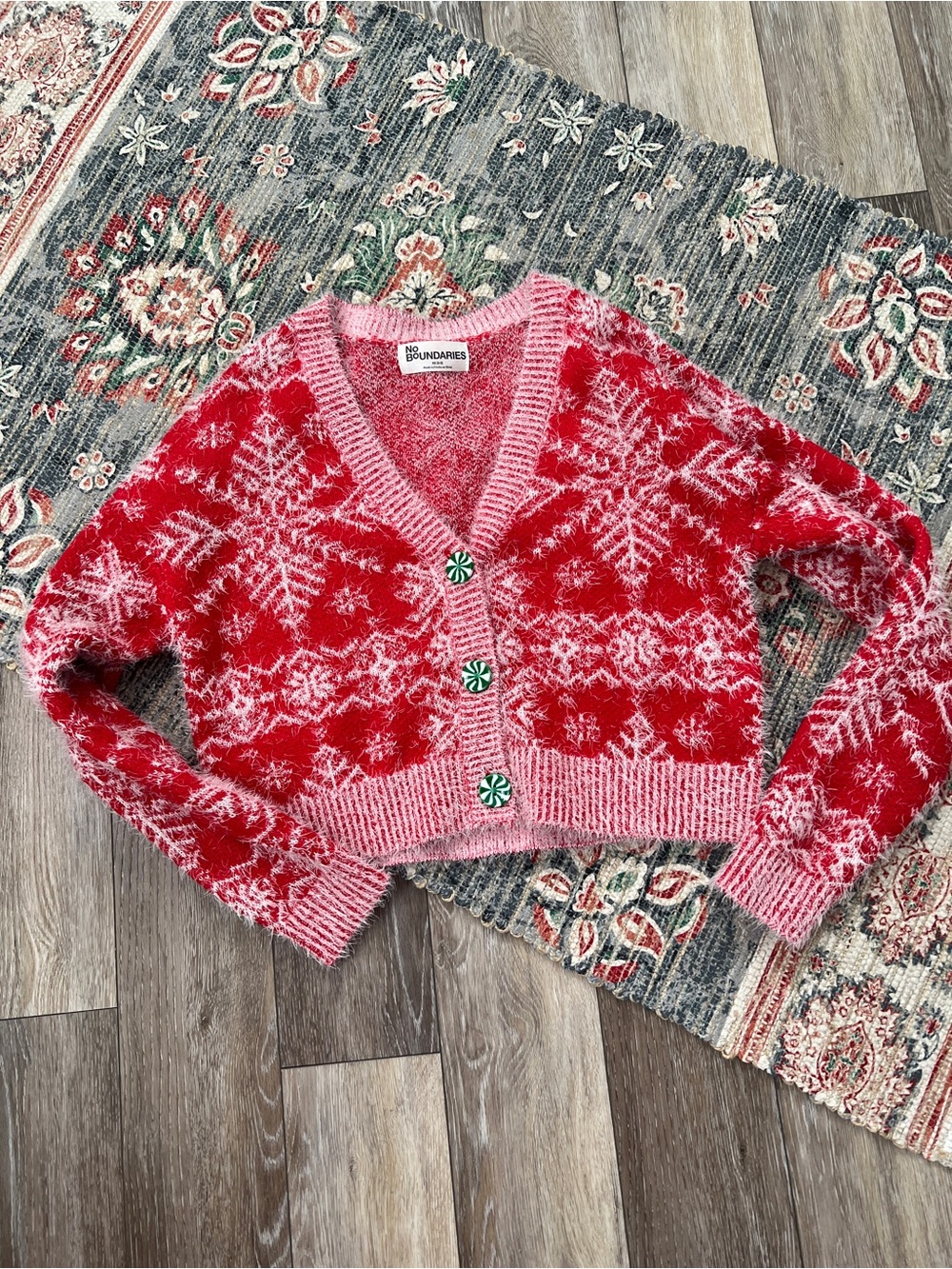No boundaries Christmas peppermint cardigan, cropped sweater